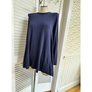 Eileen Fisher Navy Blue Trapeze Swing Tunic Top Viscose Stretch Medium M/8 EUC